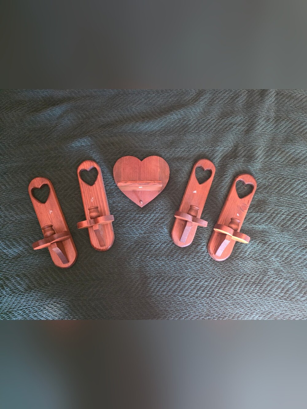Vintage | Heart Pillar Candle Holders And Small Heart Shelf | Guc